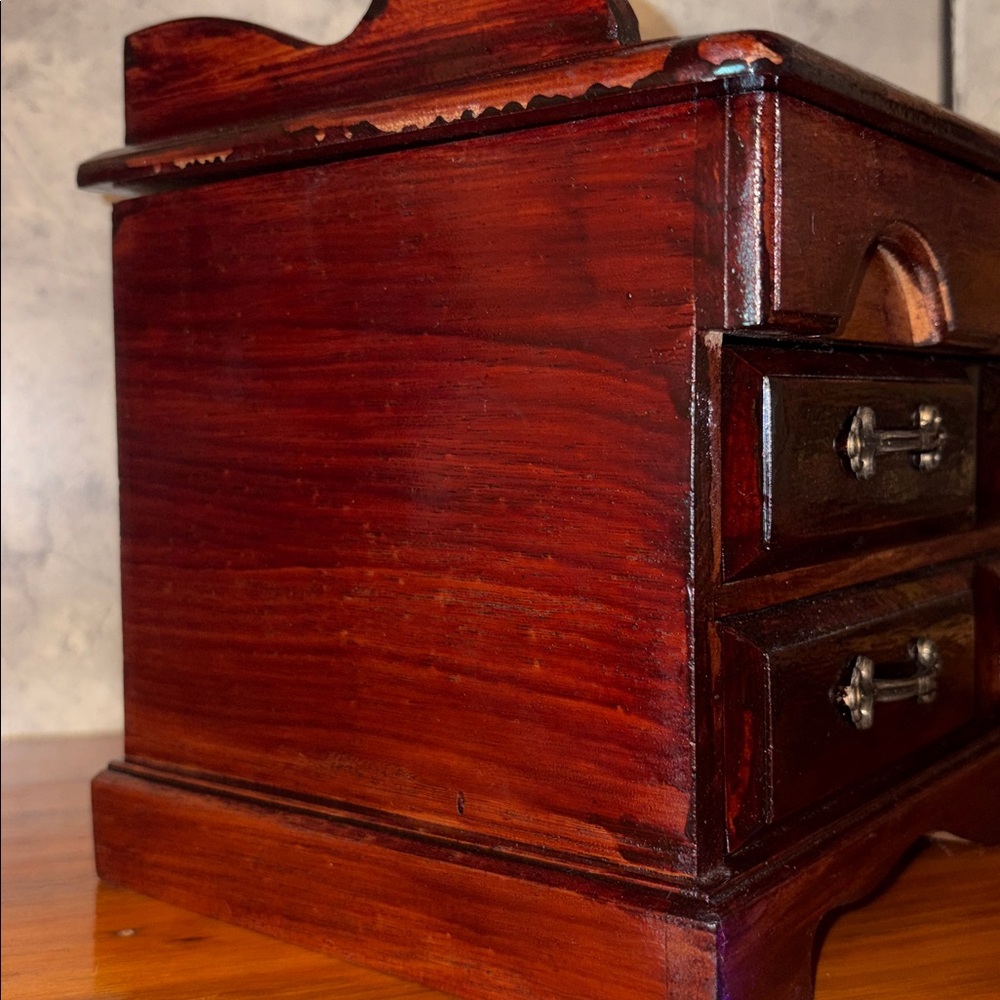 Handmade Vintage Wooden Jewelry Box Treasure Chest Stash Spot Lift Top/2 Drawer - Picture 6 of 17